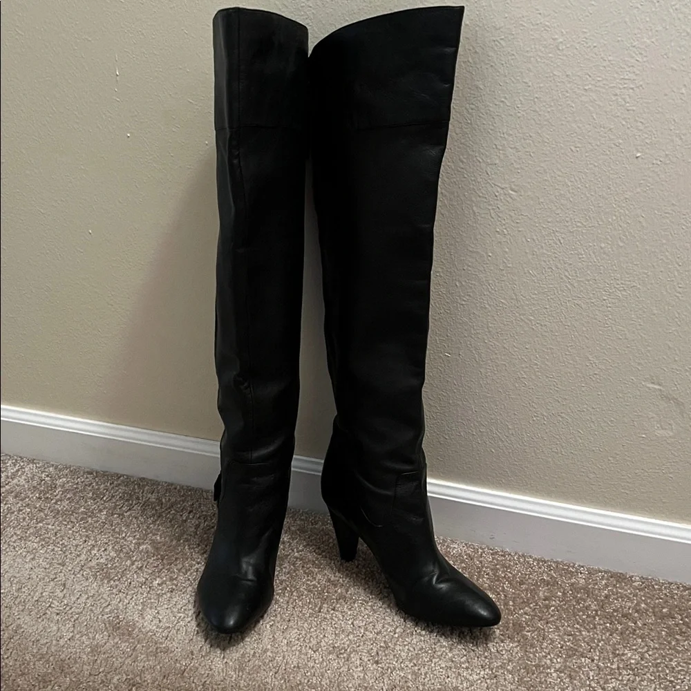 Black Over-the-Knee Women's Guess Soft Leather Heeled Boots Size 9 1/2M
